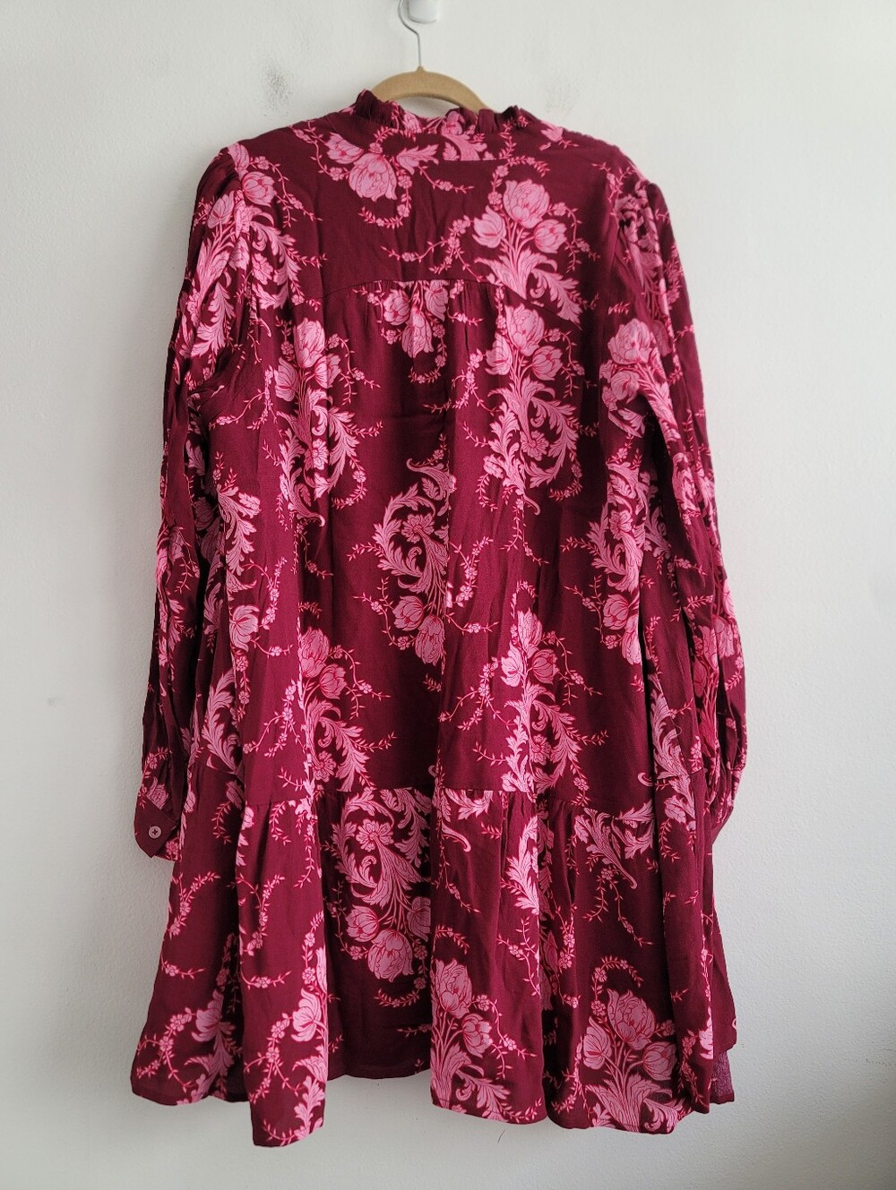 Belle Isle Torrid 1X Mini Dress Pink Floral Ruffle Collar Drop Waist Long Sleeve - Picture 5 of 8